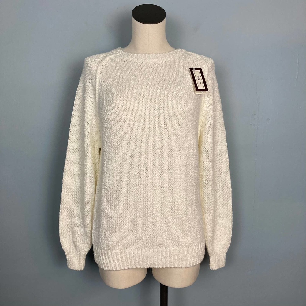 VINTAGE 80s NWT Le Moda Chunky Knit Crewneck Sweater Women's Size L Cream Raglan